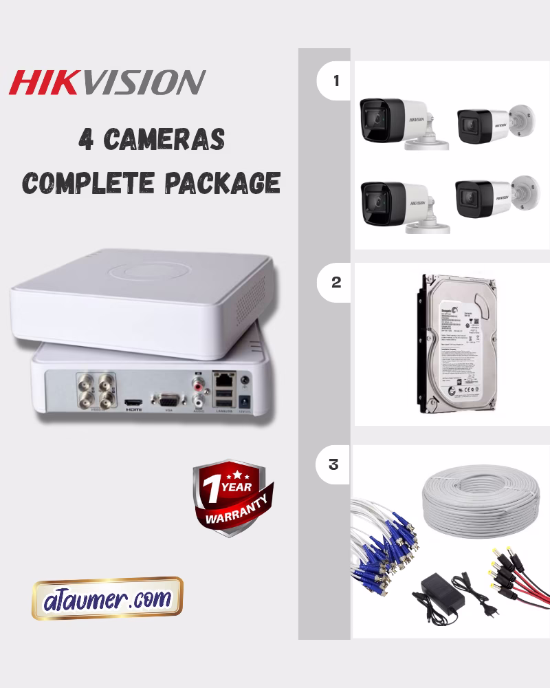 HIKVISION 4-Ch DVR, 2MP Tubo HD, 4 CCTV Package