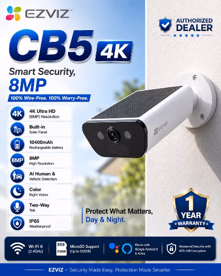 EZVIZ CB5 4K Smart Camera 1.4W Solar +10400mAh Battery