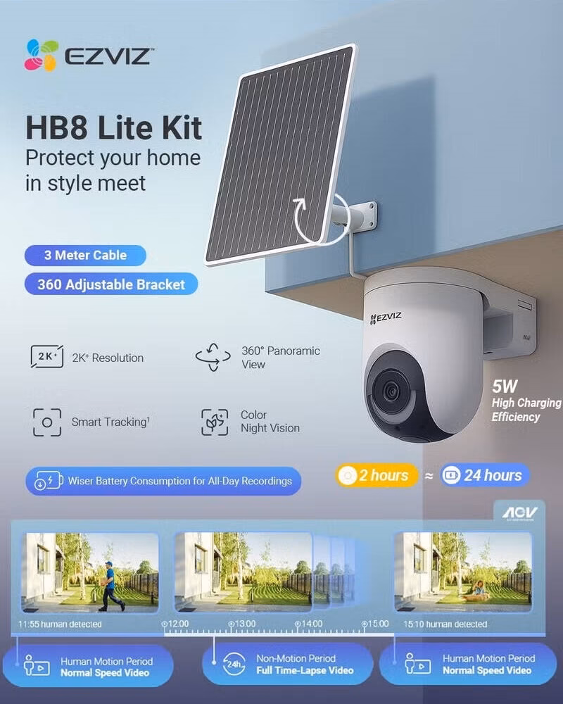 EZVIZ HB8 Lite 2K+ (4MP) + 5W Solar Panel with Battery